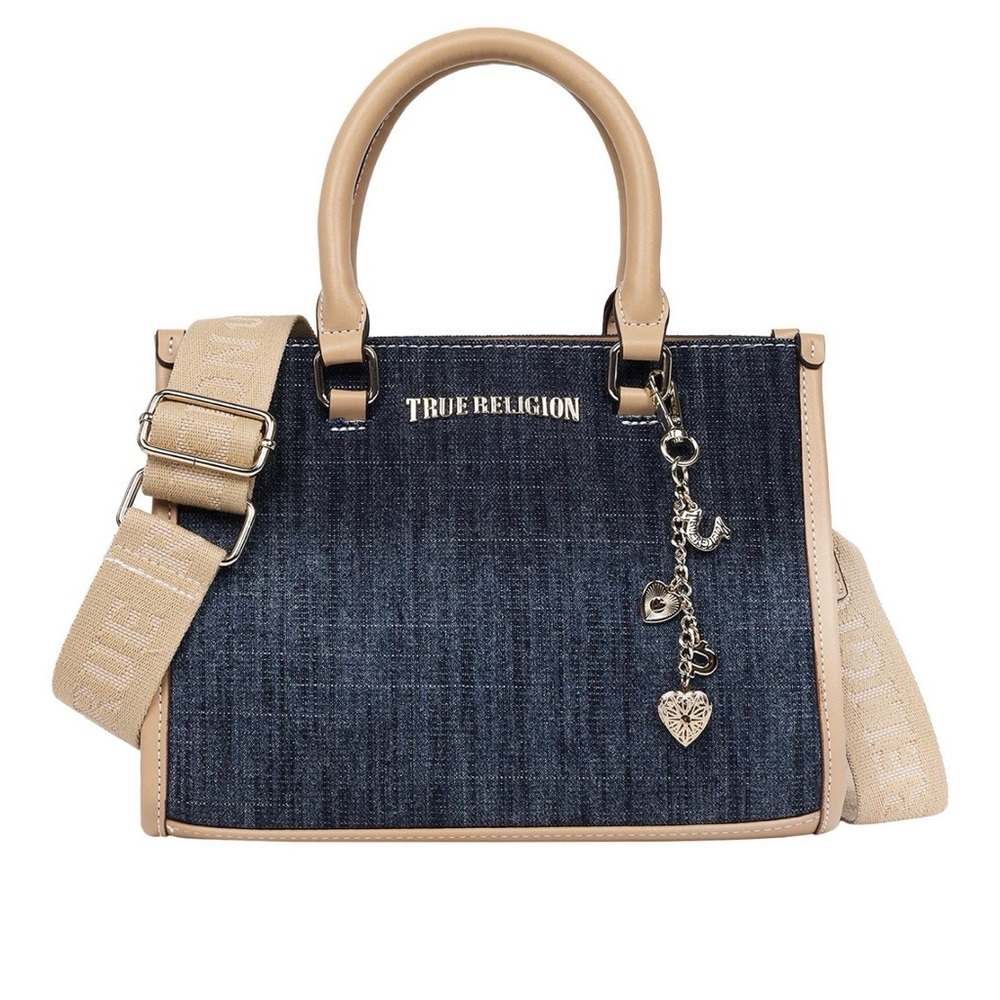 True Religion Denim Tote with Tan Trim and Strap